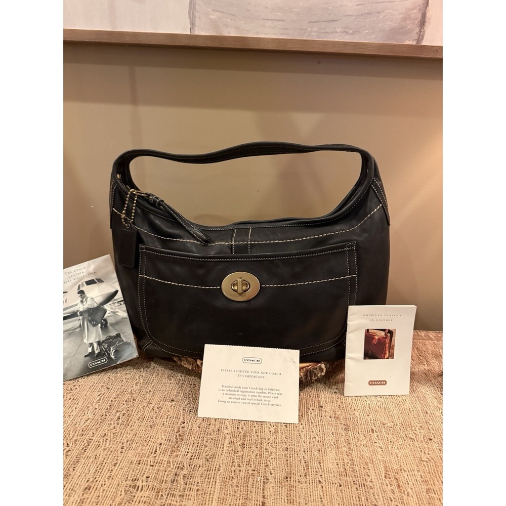 Vintage Coach Ergo Leather XL 10741 Black Shoulder 06 Bag Legacy Hobo Turnlock